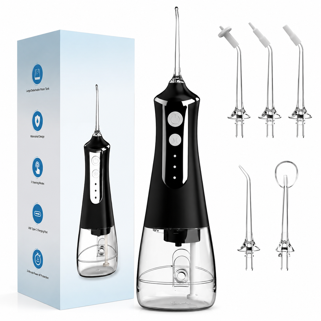 Premium Portable Oral Irrigator 300ML USB Rechargeable Water Flosser 5 Nozzles 3 Modes IPX7 Waterproof Dental Cleaner Teeth Cleaning Portable