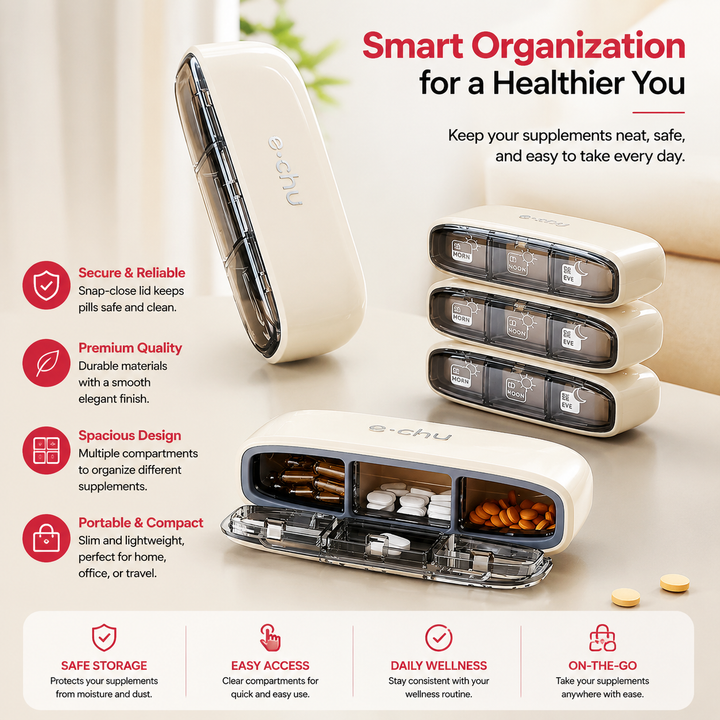 Premium Portable Pill Organizer 3 Compartment Medicine Box Waterproof Travel Tablet Case Vitamin Supplement Storage Container Compact Daily Use