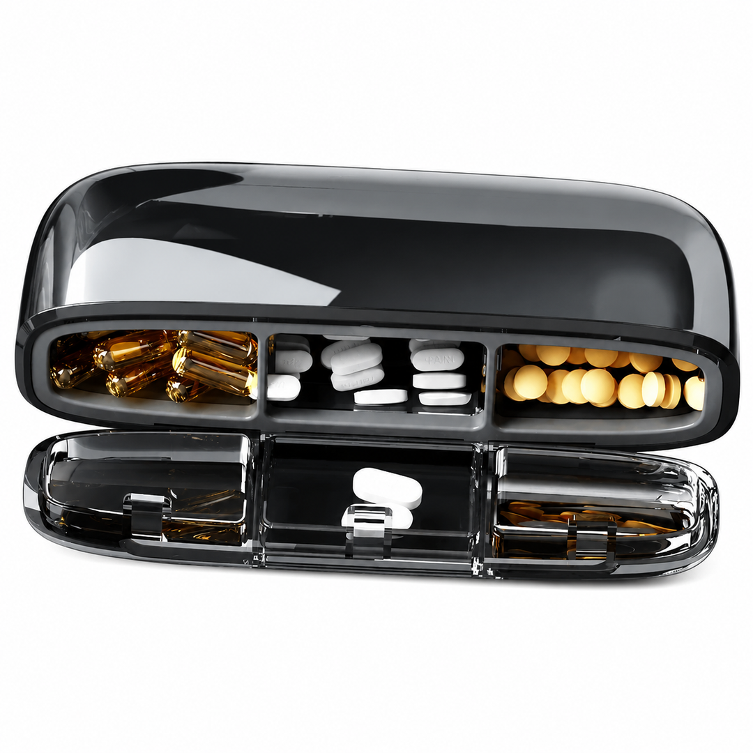 Premium Portable Pill Organizer 3 Compartment Medicine Box Waterproof Travel Tablet Case Vitamin Supplement Storage Container Compact Daily Use