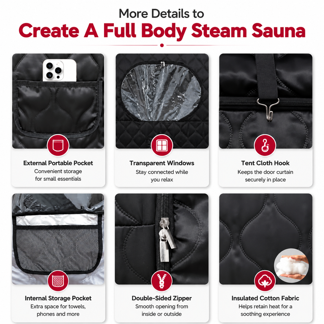 Premium Portable Steam Sauna Tent Full Size Home Sauna 3L 1300W Steam Generator 9 Heat Levels Timer Folding Chair Deep Detox Spa Relaxation System