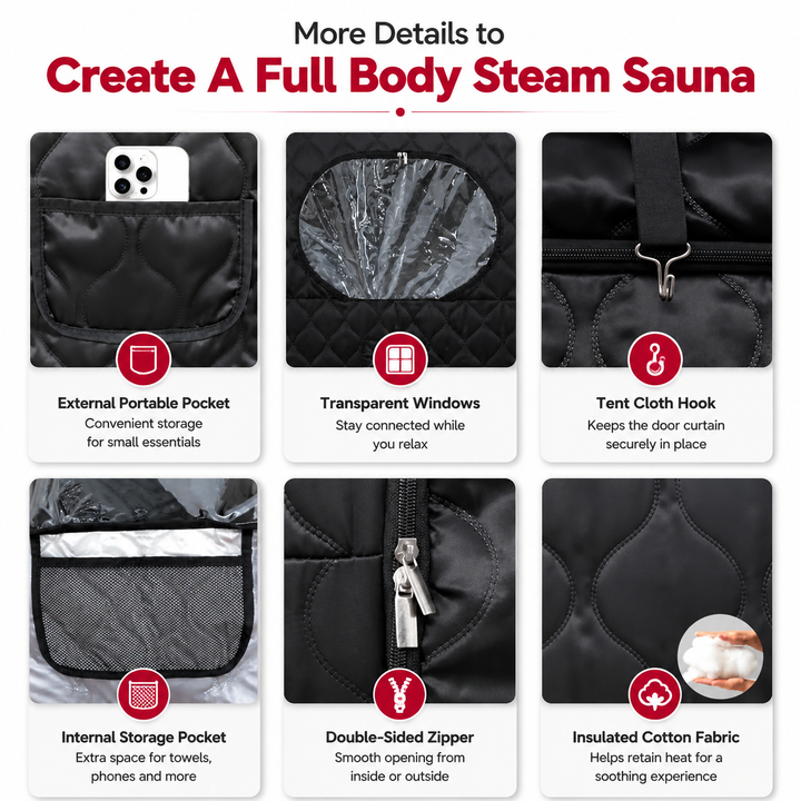 Premium Portable Steam Sauna Tent Full Size Home Sauna 3L 1300W Steam Generator 9 Heat Levels Timer Folding Chair Deep Detox Spa Relaxation System