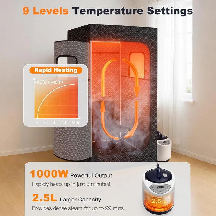 Premium Portable Steam Sauna Tent Infrared Home Sauna 2.5L Steam Generator 9 Heat Levels 99 Min Timer Foldable Spa Detox Relaxation Wellness System