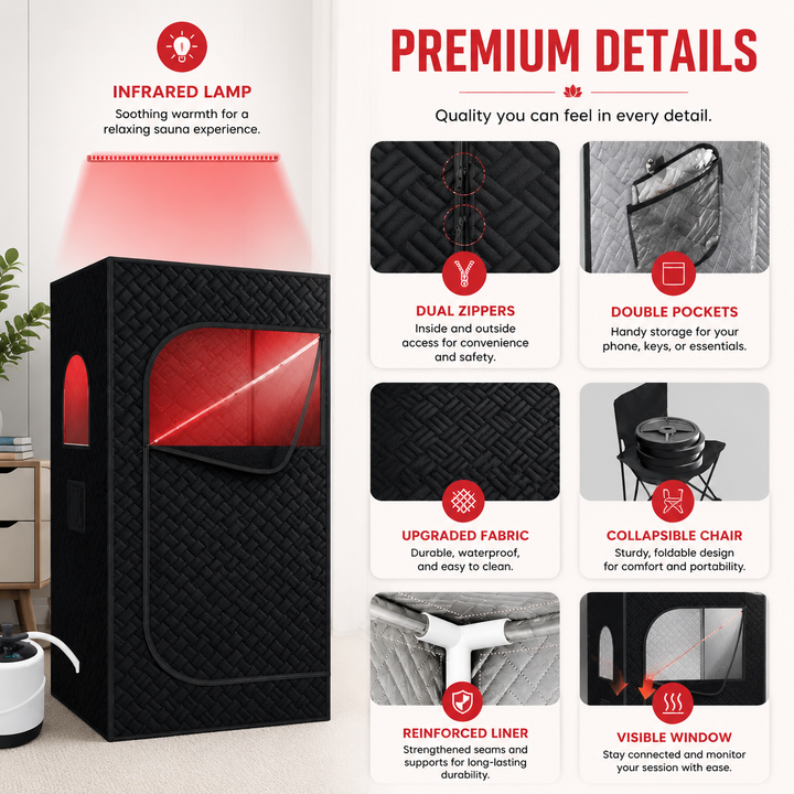 Premium Portable Steam Sauna Tent Infrared Home Sauna 2.5L Steam Generator 9 Heat Levels 99 Min Timer Foldable Spa Detox Relaxation Wellness System