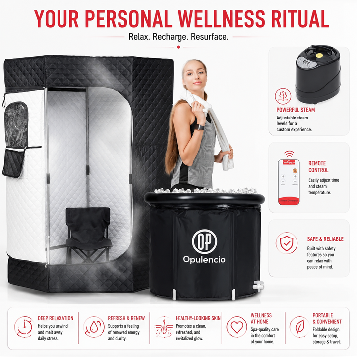 Premium Portable Steam Sauna Tent with Ice Bath Tub Home Contrast Therapy Sauna Remote Control 9 Heat Levels Foldable Spa Recovery Wellness System