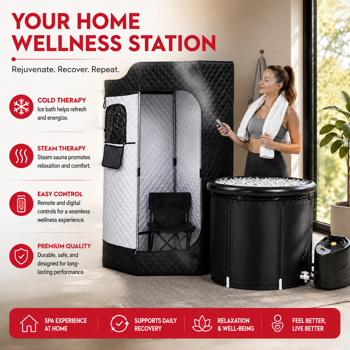 Premium Portable Steam Sauna Tent with Ice Bath Tub Home Contrast Therapy Sauna Remote Control 9 Heat Levels Foldable Spa Recovery Wellness System