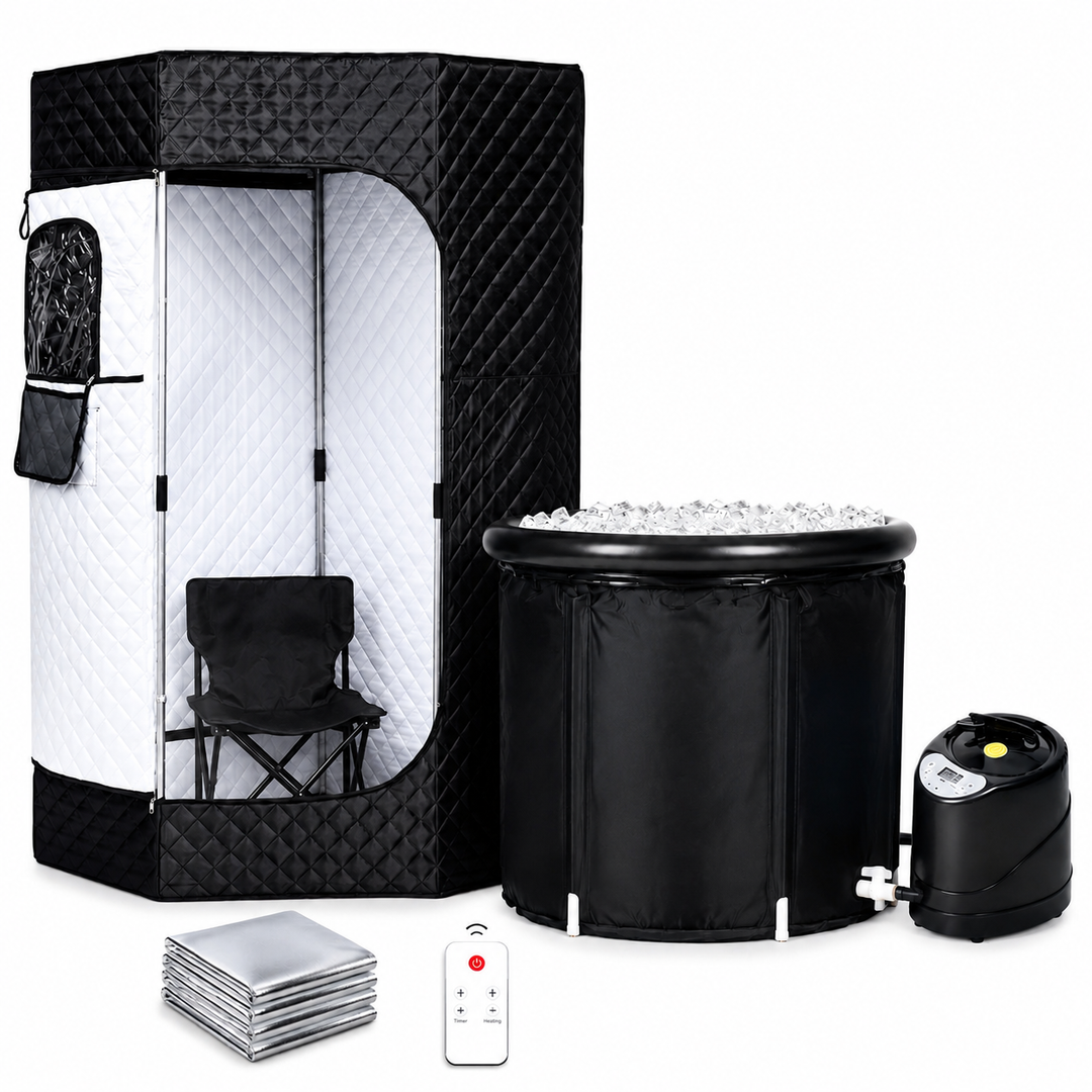 Premium Portable Steam Sauna Tent with Ice Bath Tub Home Contrast Therapy Sauna Remote Control 9 Heat Levels Foldable Spa Recovery Wellness System