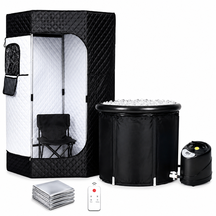 Premium Portable Steam Sauna Tent with Ice Bath Tub Home Contrast Therapy Sauna Remote Control 9 Heat Levels Foldable Spa Recovery Wellness System