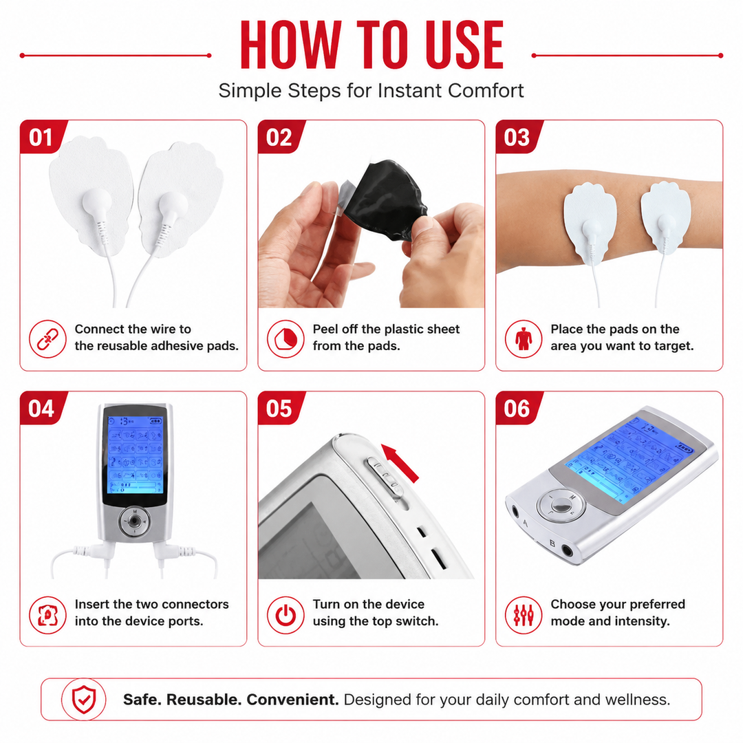 Premium Portable TENS EMS Pain Relief Massager Dual Channel Muscle Stimulator 16 Modes 10 Intensity Levels Rechargeable Back Neck Shoulder Therapy Device