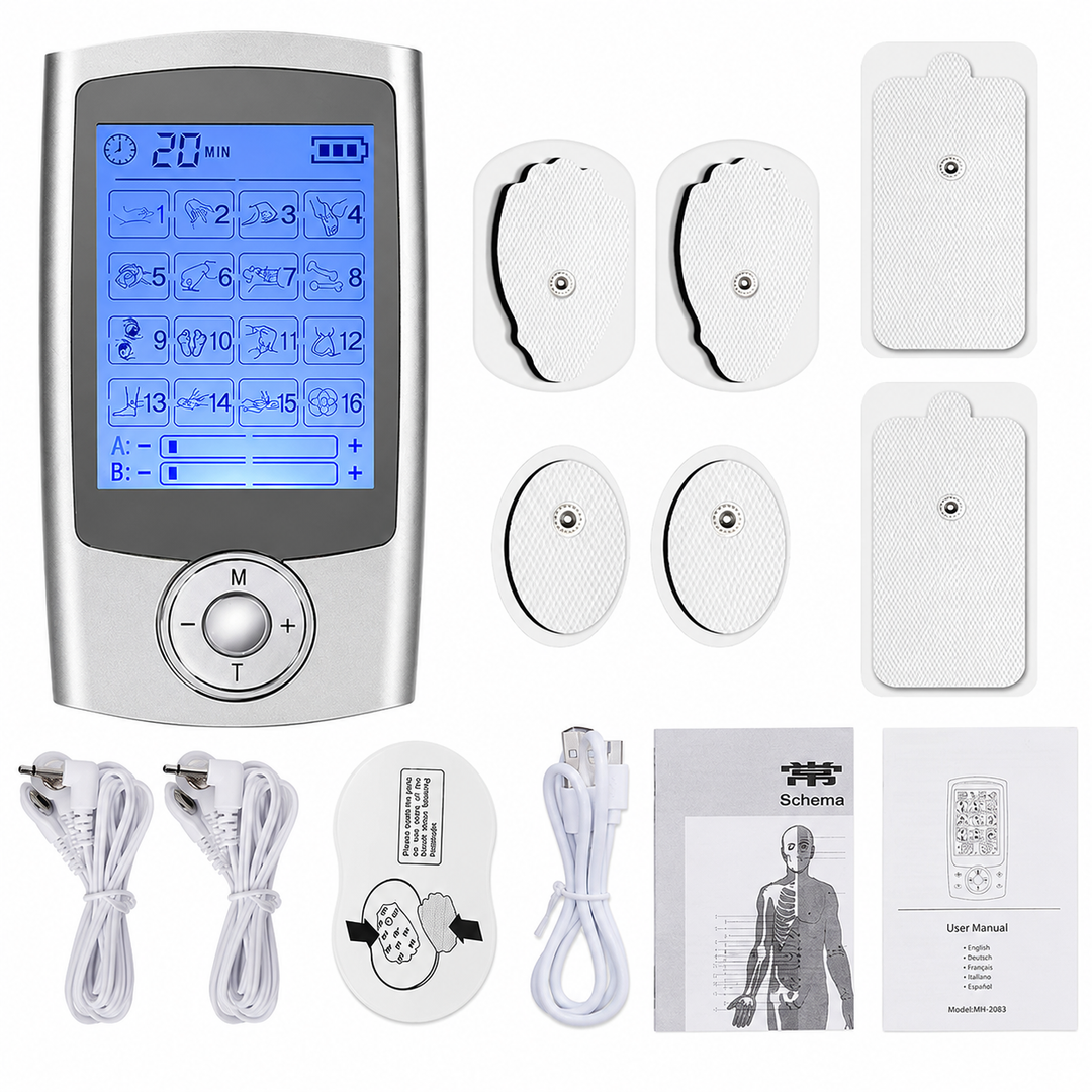 Premium Portable TENS EMS Pain Relief Massager Dual Channel Muscle Stimulator 16 Modes 10 Intensity Levels Rechargeable Back Neck Shoulder Therapy Device
