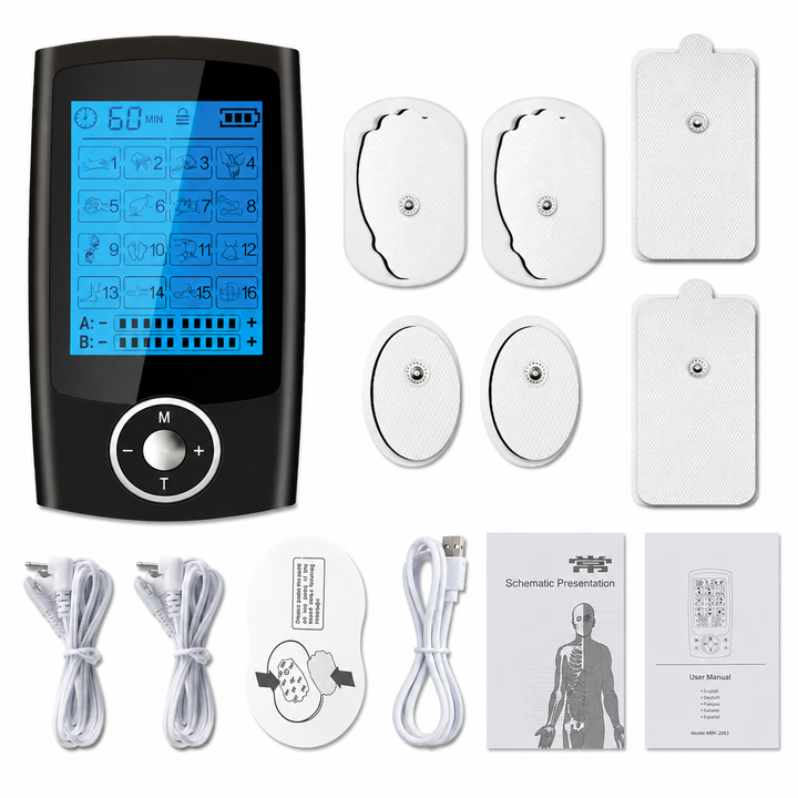 Premium Portable TENS EMS Pain Relief Massager Dual Channel Muscle Stimulator 16 Modes 10 Intensity Levels Rechargeable Back Neck Shoulder Therapy Device