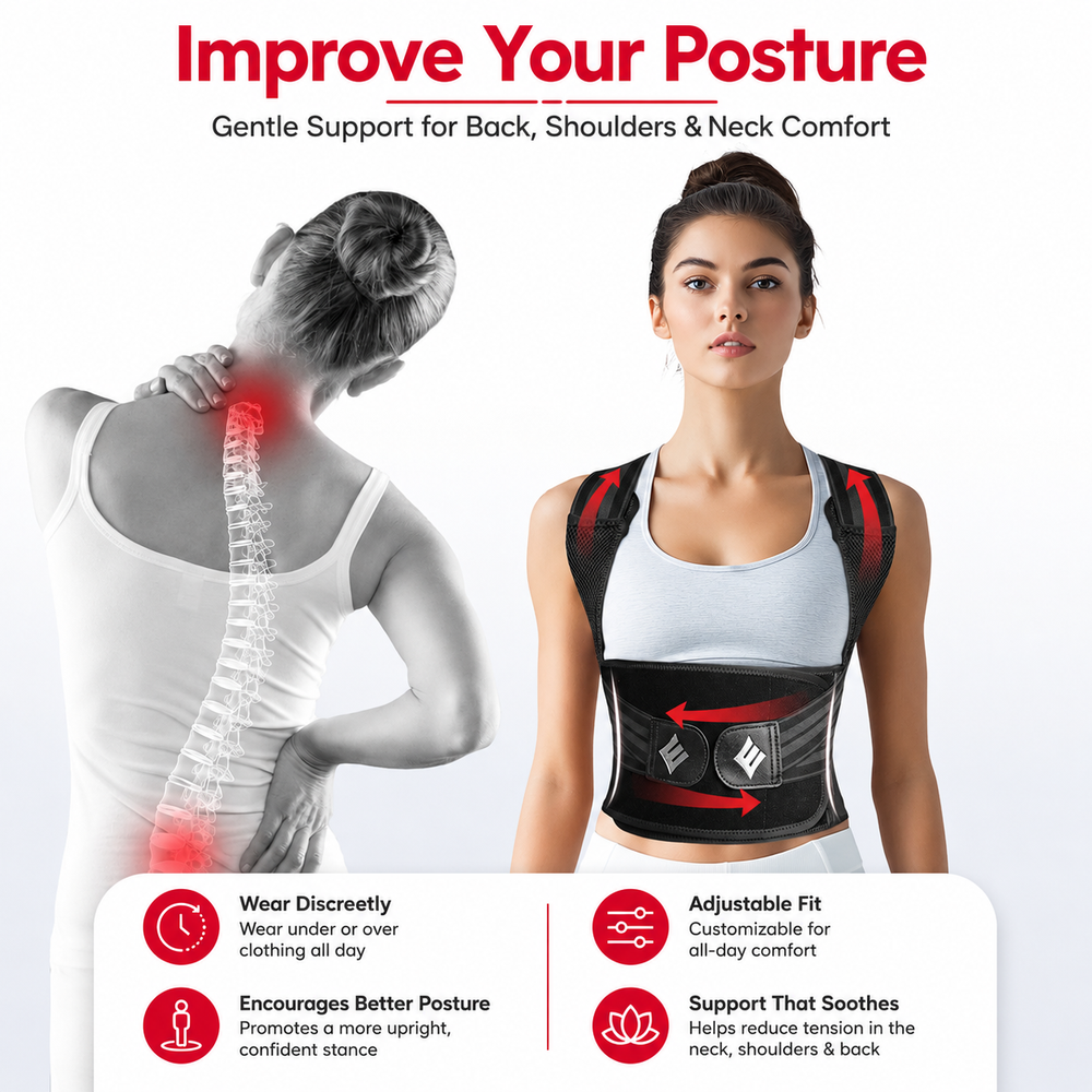 Premium Posture Corrector Brace Adjustable Back Support Spine Alignment Shoulder Support Slouching Pain Relief Breathable Lightweight Posture Correction Belt for Daily Use