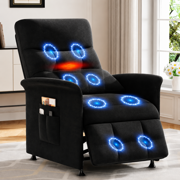 Premium Power Recliner Chair with Massage and Heat Electric Reclining Chair 8 Vibration Nodes Footrest Side Pockets Remote Control Home Living Sofa Adjustable