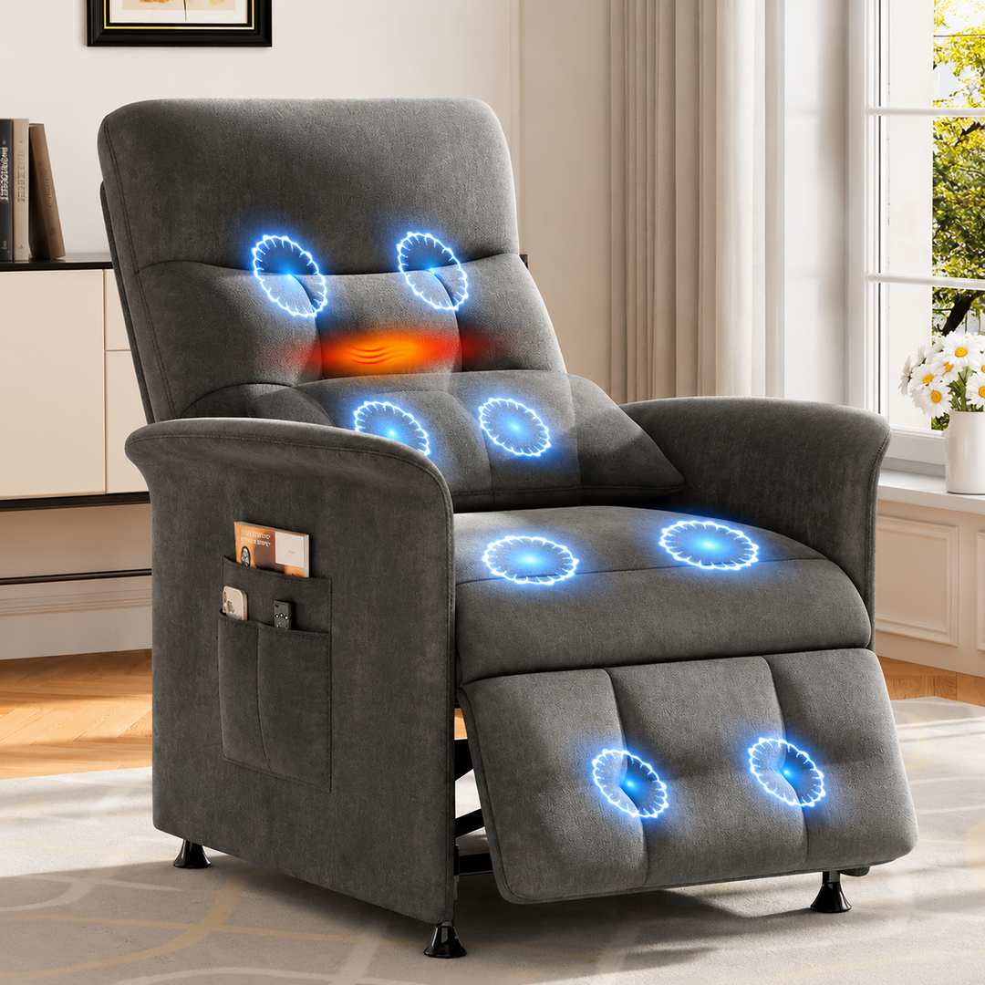 Premium Power Recliner Chair with Massage and Heat Electric Reclining Chair 8 Vibration Nodes Footrest Side Pockets Remote Control Home Living Sofa Adjustable