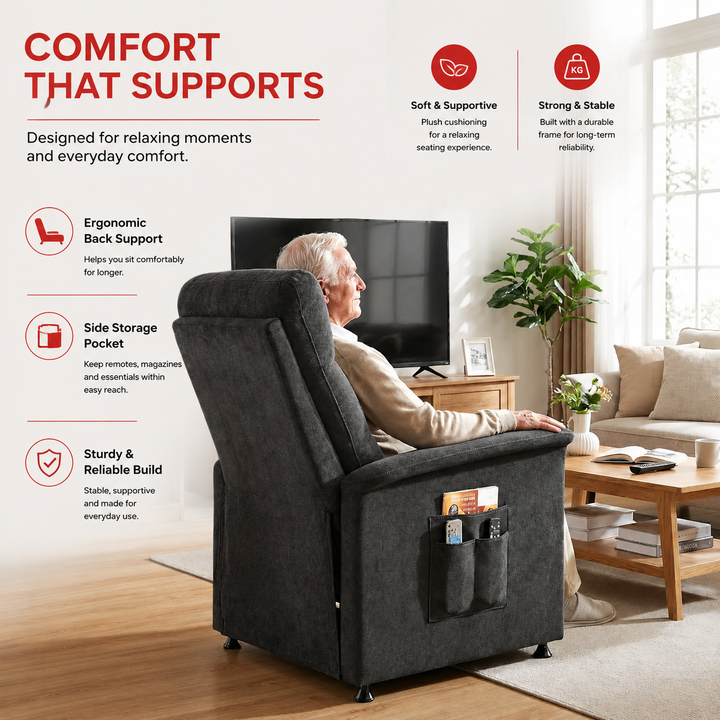 Premium Power Recliner Chair with Massage and Heat Electric Reclining Chair 8 Vibration Nodes Footrest Side Pockets Remote Control Home Living Sofa Adjustable