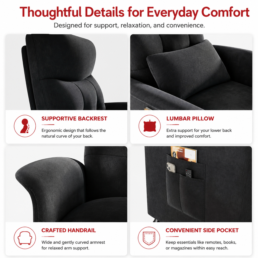 Premium Power Recliner Chair with Massage and Heat Electric Reclining Chair 8 Vibration Nodes Footrest Side Pockets Remote Control Home Living Sofa Adjustable