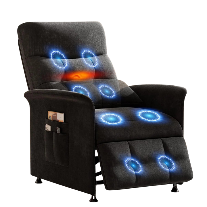 Premium Power Recliner Chair with Massage and Heat Electric Reclining Chair 8 Vibration Nodes Footrest Side Pockets Remote Control Home Living Sofa Adjustable