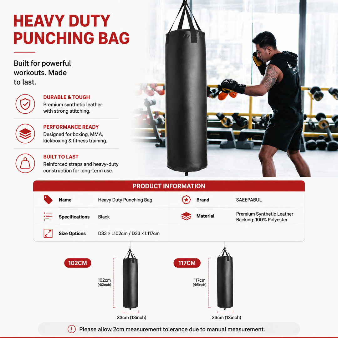 Premium Professional Boxing Sandbag Heavy Punching Bag 40/46in Empty Training Bag Synthetic Leather Hanging Kick Bag Gym Fitness Kickboxing Taekwondo Kit Hook Carabiner Handwraps