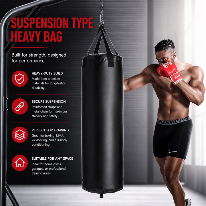 Premium Professional Boxing Sandbag Heavy Punching Bag 40/46in Empty Training Bag Synthetic Leather Hanging Kick Bag Gym Fitness Kickboxing Taekwondo Kit Hook Carabiner Handwraps