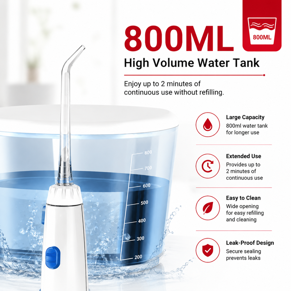 Premium Professional Oral Irrigator Water Flosser 1800 Pulses/min 800ml Tank 5 Tips Adjustable Pressure Electric Dental Cleaner Braces Implants Gum Care Home Use