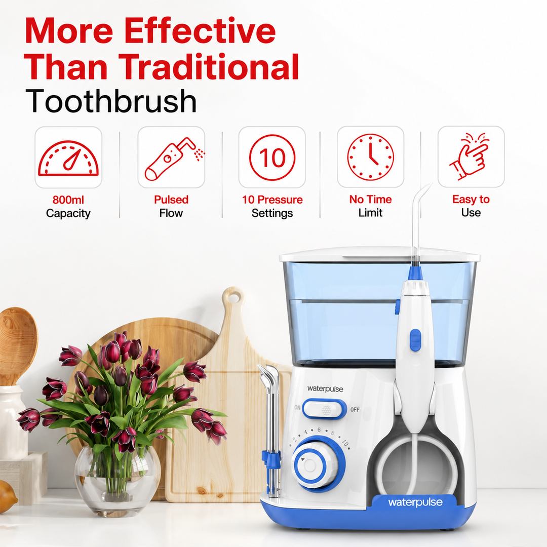 Premium Professional Oral Irrigator Water Flosser 1800 Pulses/min 800ml Tank 5 Tips Adjustable Pressure Electric Dental Cleaner Braces Implants Gum Care Home Use