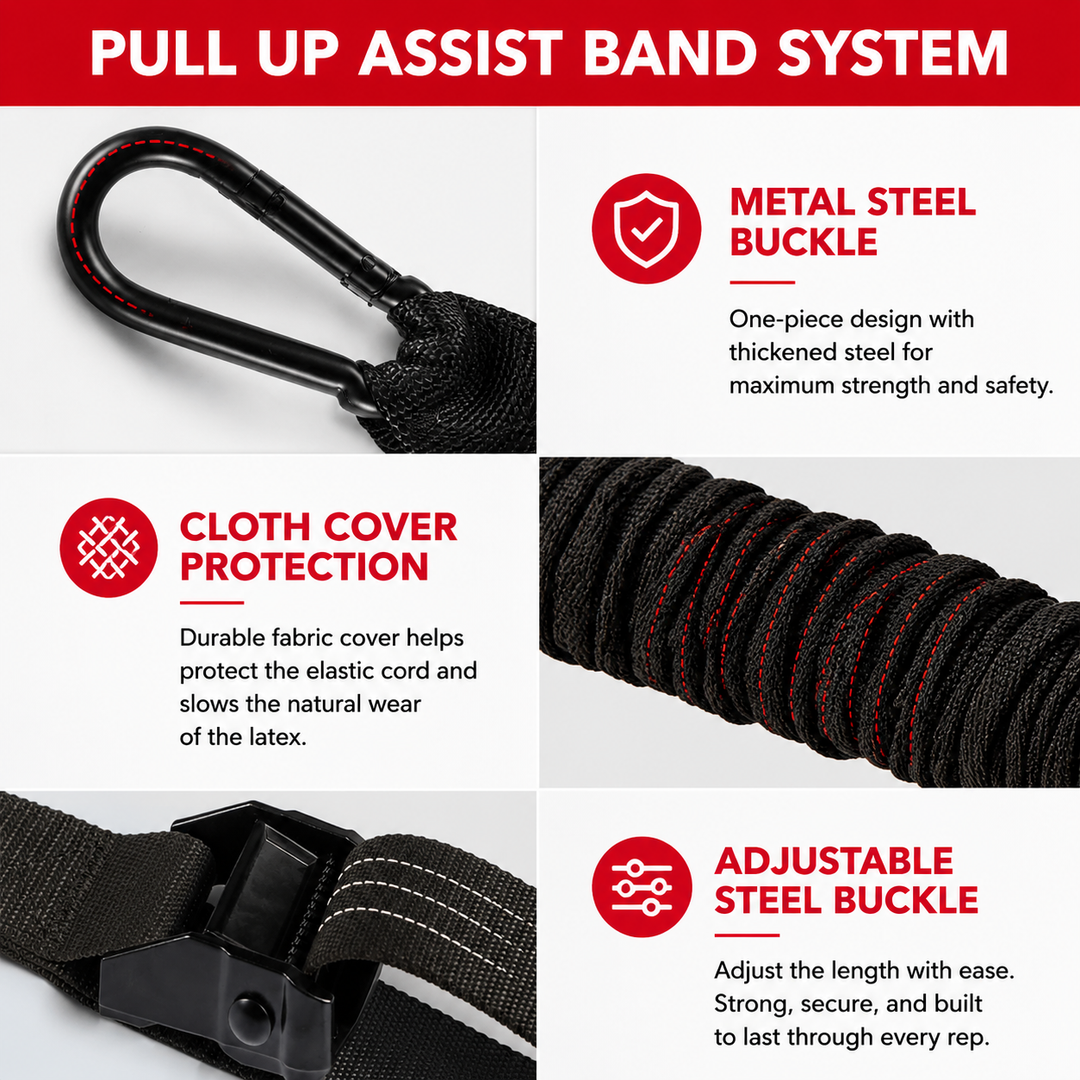 Premium Pull Up Assistance Band Adjustable Resistance Training Strap Steel Buckle Support Band Home Gym Pull-Up Strength Training Resistance Workout Strap