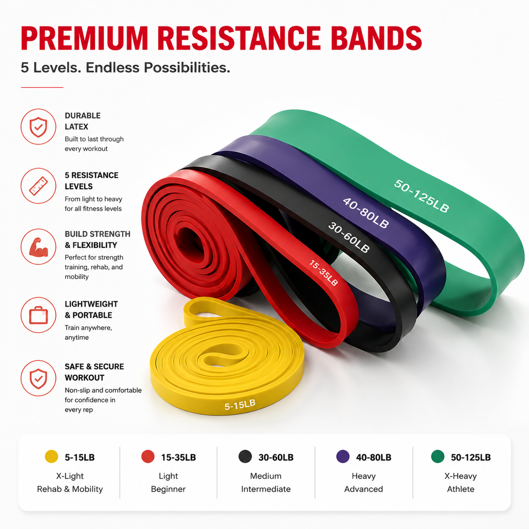 Premium Pull Up Resistance Bands Set 5 Level Resistance Loop Bands with Handles Door Anchor Carry Bag Natural Latex Strength Training Mobility Rehab Workout Kit