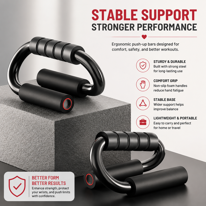 Premium Push-Up Support Handles Strength Training Bars Non-Slip Ergonomic Push-Up Stands Home Gym Fitness Equipment Portable Floor Workout Bars 1 Pair