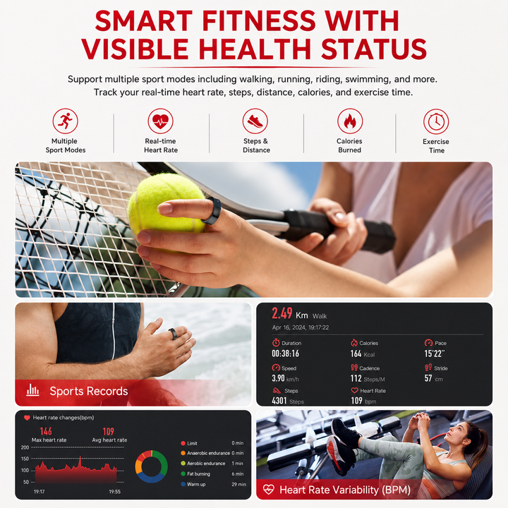 Premium R09 Smart Ring Health Tracker Heart Rate Blood Oxygen Sleep Stress Monitor Skin Temperature 5ATM Waterproof Charging Case Fitness Wearable