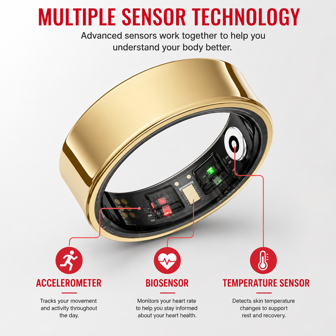 Premium R09 Smart Ring Health Tracker Heart Rate Blood Oxygen Sleep Stress Monitor Skin Temperature 5ATM Waterproof Charging Case Fitness Wearable