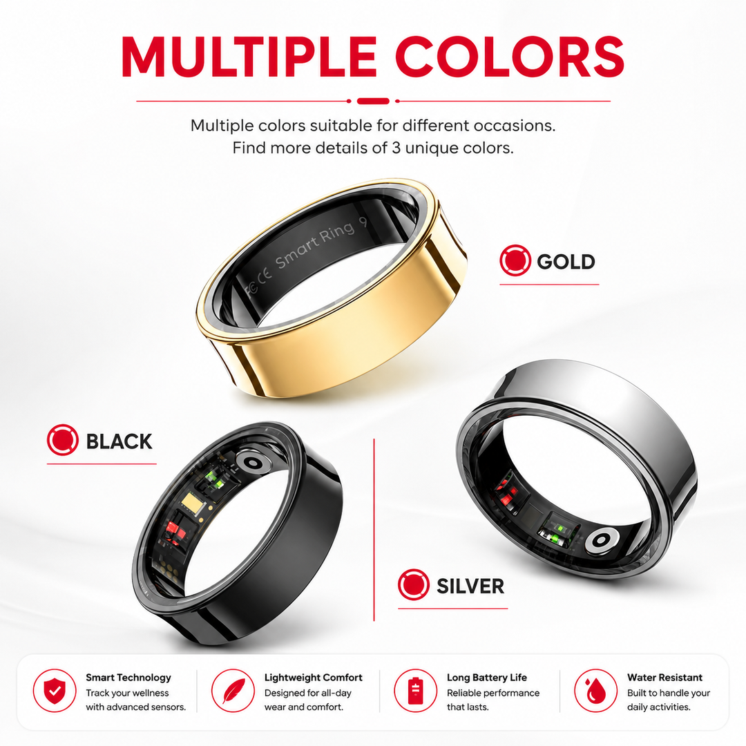 Premium R09 Smart Ring Health Tracker Heart Rate Blood Oxygen Sleep Stress Monitor Skin Temperature 5ATM Waterproof Charging Case Fitness Wearable