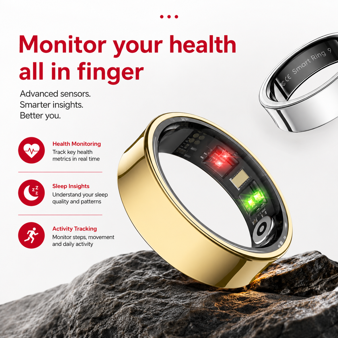 Premium R09 Smart Ring Health Tracker Heart Rate Blood Oxygen Sleep Stress Monitor Skin Temperature 5ATM Waterproof Charging Case Fitness Wearable
