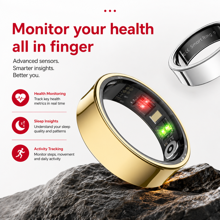 Premium R09 Smart Ring Health Tracker Heart Rate Blood Oxygen Sleep Stress Monitor Skin Temperature 5ATM Waterproof Charging Case Fitness Wearable