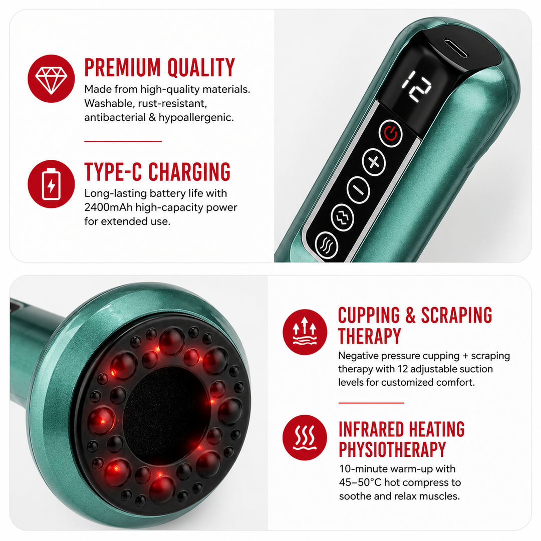 Premium Rechargeable Vacuum Massage Cup Smart Suction Device Warm Compress Body Massage Tool Adjustable Levels Portable Cordless Relaxation