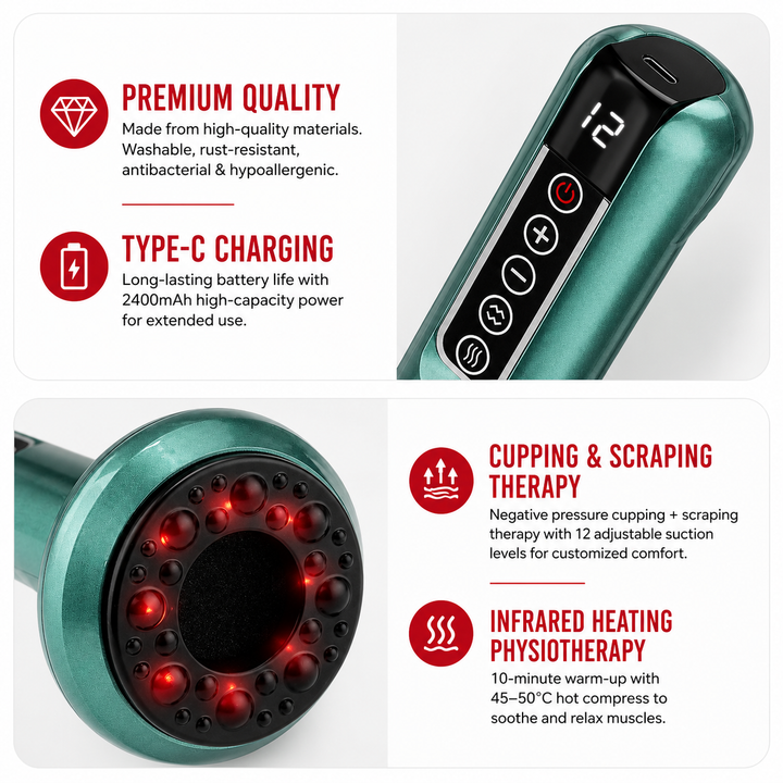 Premium Rechargeable Vacuum Massage Cup Smart Suction Device Warm Compress Body Massage Tool Adjustable Levels Portable Cordless Relaxation