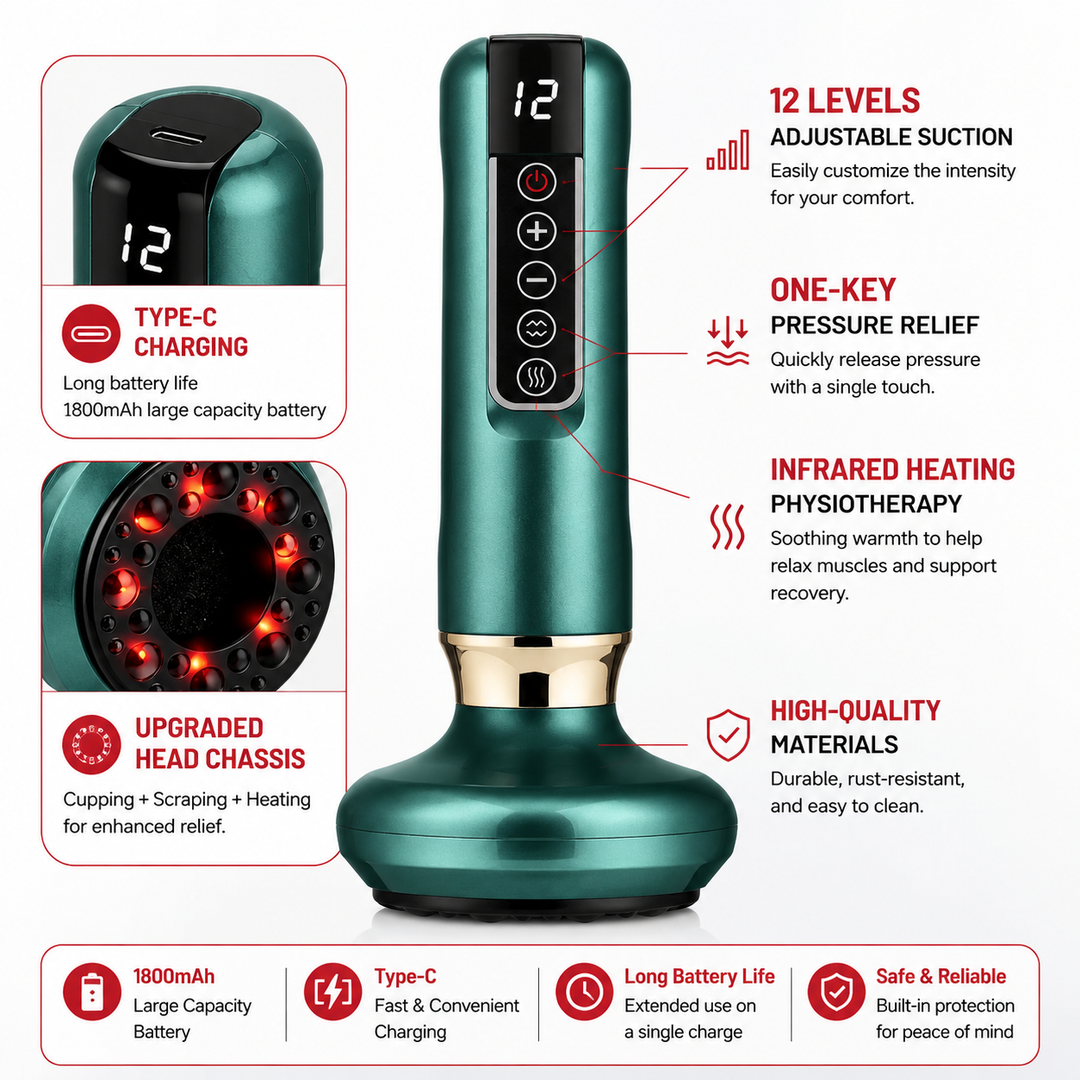 Premium Rechargeable Vacuum Massage Cup Smart Suction Device Warm Compress Body Massage Tool Adjustable Levels Portable Cordless Relaxation