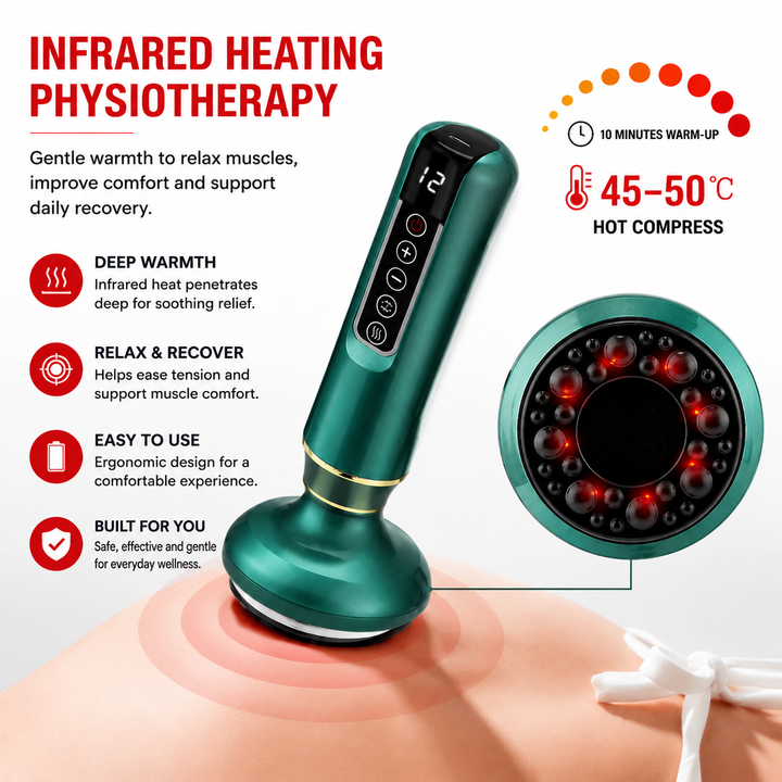 Premium Rechargeable Vacuum Massage Cup Smart Suction Device Warm Compress Body Massage Tool Adjustable Levels Portable Cordless Relaxation