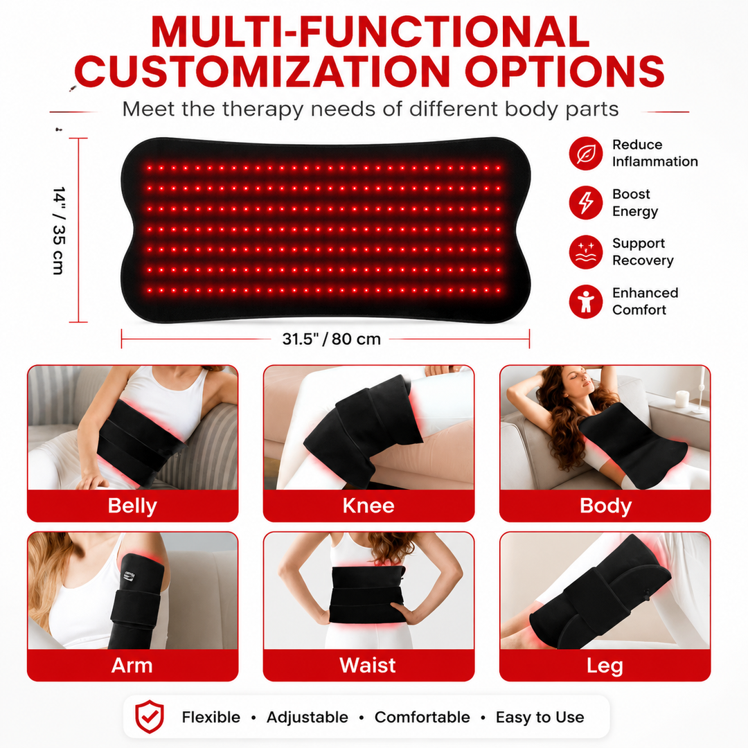 Premium Red Light Therapy Belt 210 LED 660nm 850nm Infrared Heating Wrap for Back Pain Relief Muscle Recovery Skin Tightening Remote Control Device