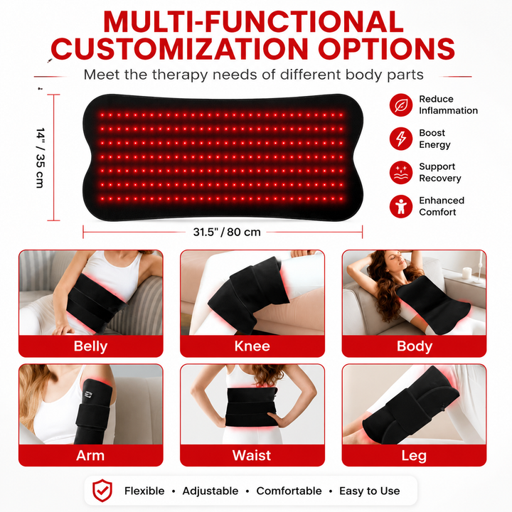 Premium Red Light Therapy Belt 210 LED 660nm 850nm Infrared Heating Wrap for Back Pain Relief Muscle Recovery Skin Tightening Remote Control Device
