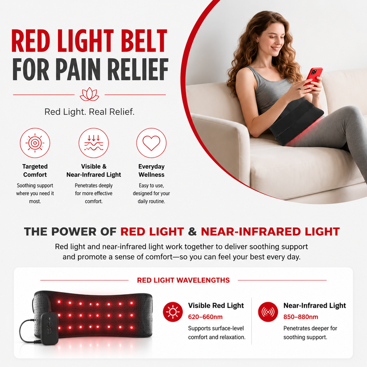 Premium Red Light Therapy Belt 210 LED 660nm 850nm Infrared Heating Wrap for Back Pain Relief Muscle Recovery Skin Tightening Remote Control Device