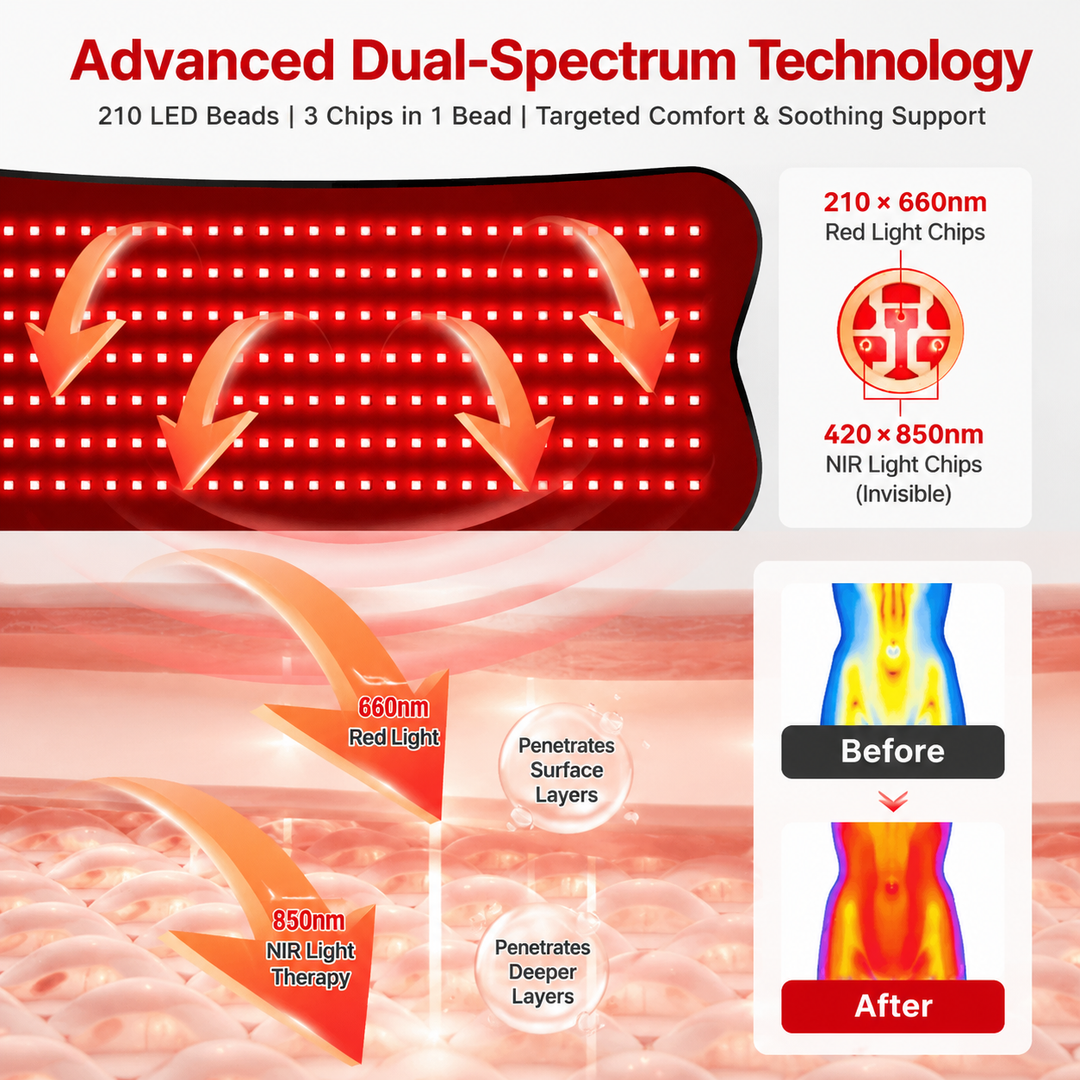 Premium Red Light Therapy Belt 210 LED 660nm 850nm Infrared Heating Wrap for Back Pain Relief Muscle Recovery Skin Tightening Remote Control Device