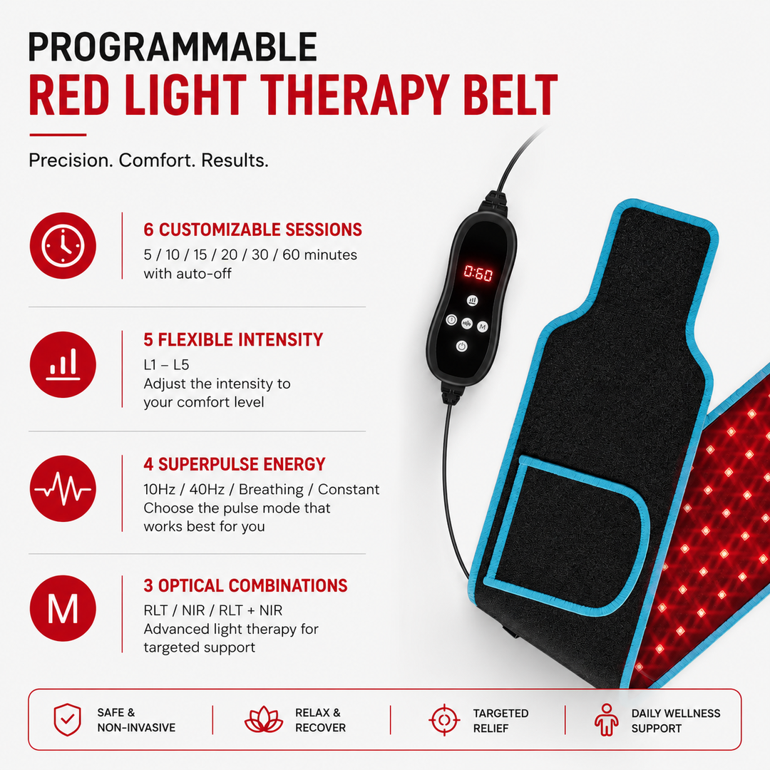 Premium Red Light Therapy Belt 660nm 850nm Infrared LED Waist Wrap Muscle Recovery Pain Relief Belt 4 Modes Auto Timer Back Shoulder Joint Therapy Device