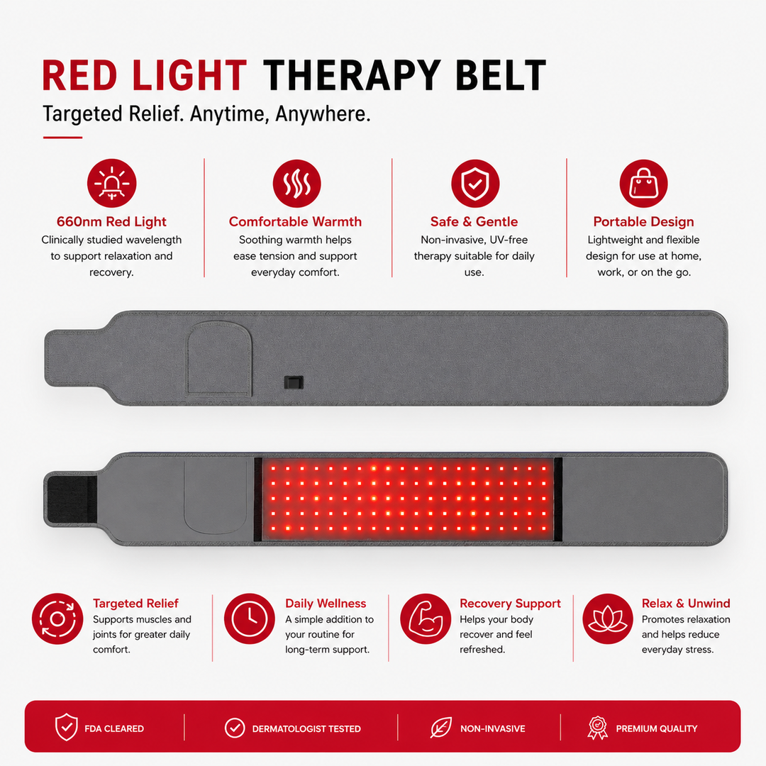 Premium Red Light Therapy Belt 660nm 850nm Infrared LED Waist Wrap Muscle Recovery Pain Relief Belt 4 Modes Auto Timer Back Shoulder Joint Therapy Device
