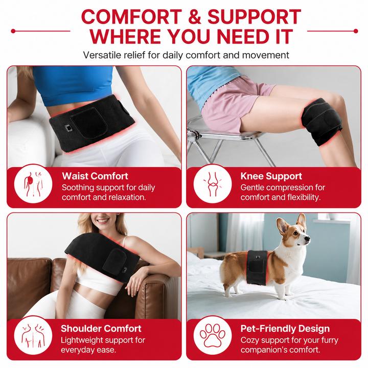 Premium Red Light Therapy Belt 660nm 850nm Infrared Light Therapy Wrap Back Waist Shoulder Joint Pain Relief Cordless Rechargeable Heating Pad