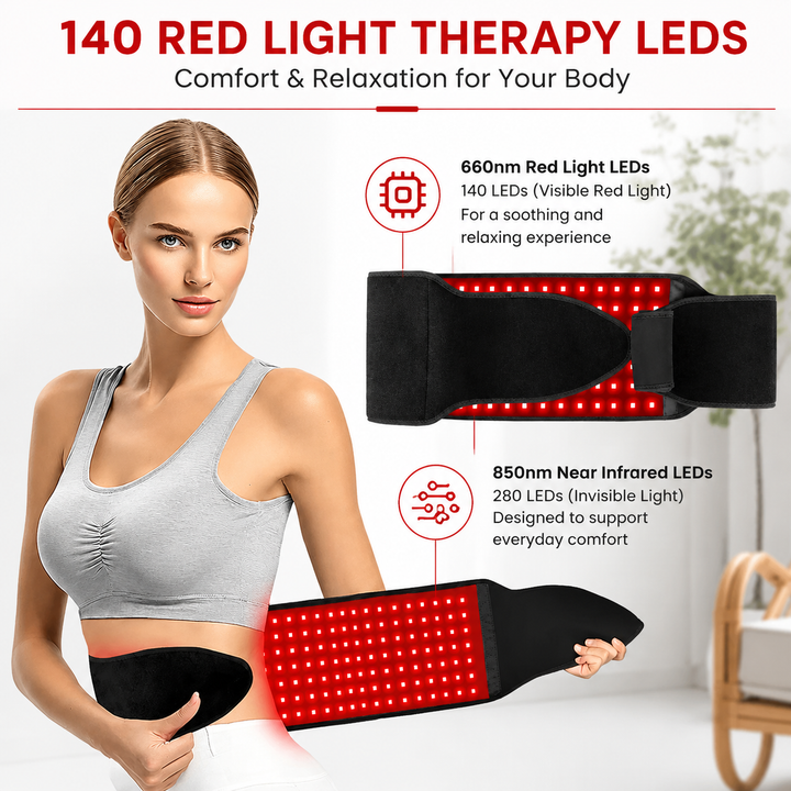 Premium Red Light Therapy Belt 660nm 850nm Infrared Light Therapy Wrap Back Waist Shoulder Joint Pain Relief Cordless Rechargeable Heating Pad