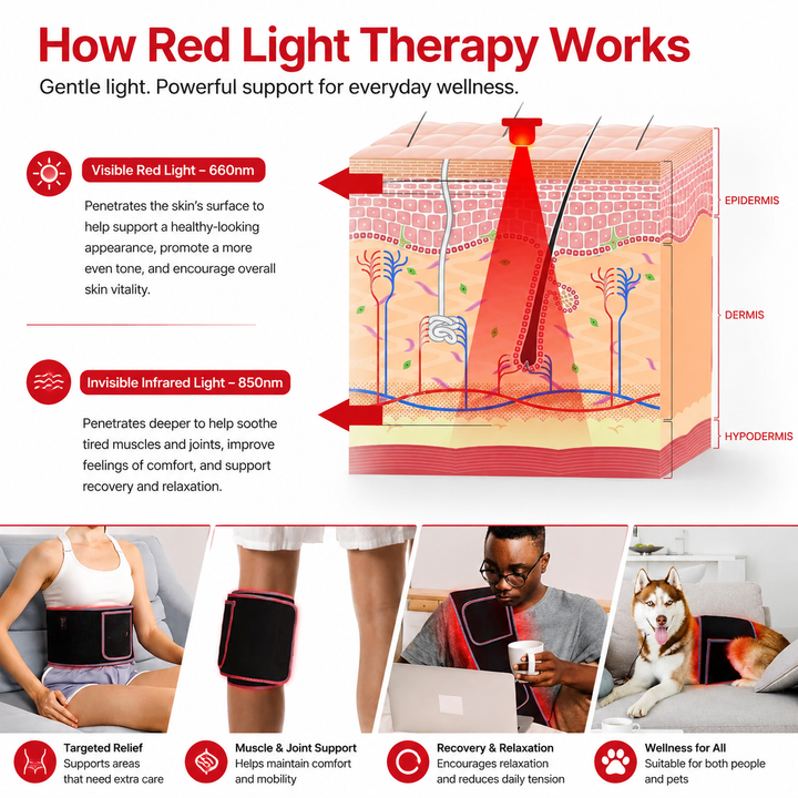 Premium Red Light Therapy Belt 660nm 850nm Infrared Waist Wrap with Heat Back Pain Relief Muscle Recovery Cordless Rechargeable LED Therapy Device
