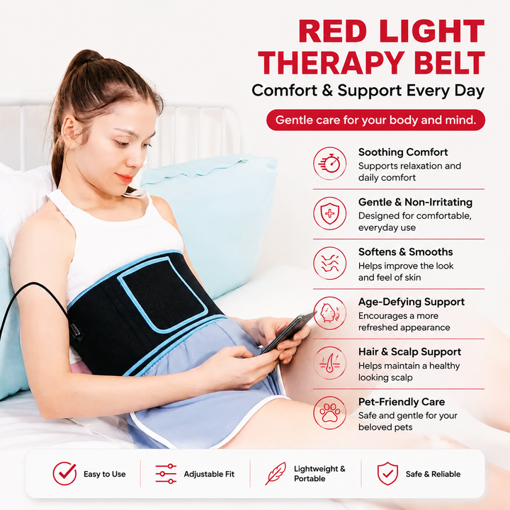 Premium Red Light Therapy Belt 660nm 850nm Infrared Waist Wrap with Heat Back Pain Relief Muscle Recovery Cordless Rechargeable LED Therapy Device
