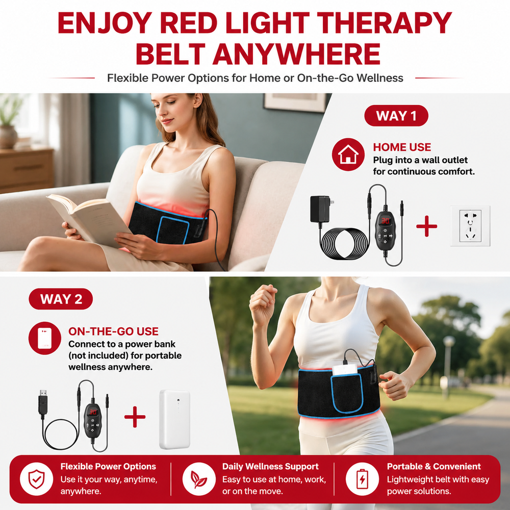 Premium Red Light Therapy Belt 660nm 850nm Infrared Waist Wrap with Heat Back Pain Relief Muscle Recovery Cordless Rechargeable LED Therapy Device