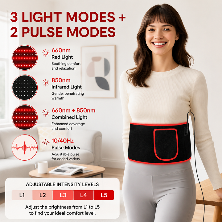 Premium Red Light Therapy Belt 660nm 850nm Infrared Waist Wrap with Heat Back Pain Relief Muscle Recovery Cordless Rechargeable LED Therapy Device