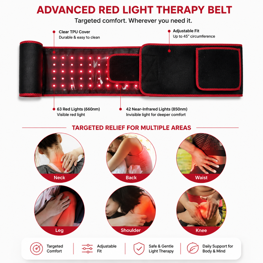 Premium Red Light Therapy Belt 660nm 850nm Infrared Waist Wrap with Heat Back Pain Relief Muscle Recovery Cordless Rechargeable LED Therapy Device