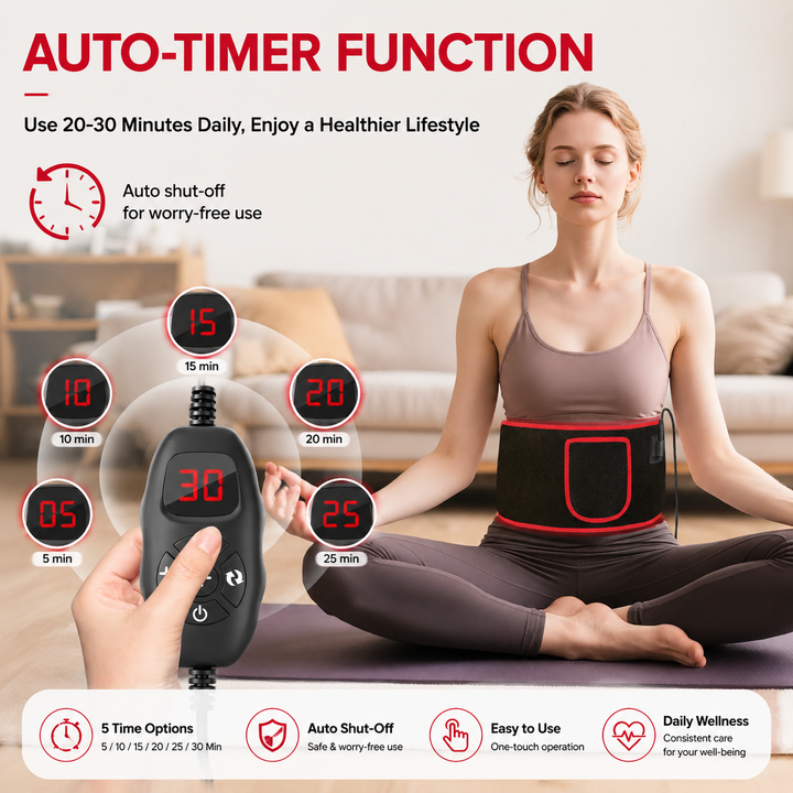 Premium Red Light Therapy Belt 660nm 850nm Infrared Waist Wrap with Heat Back Pain Relief Muscle Recovery Cordless Rechargeable LED Therapy Device